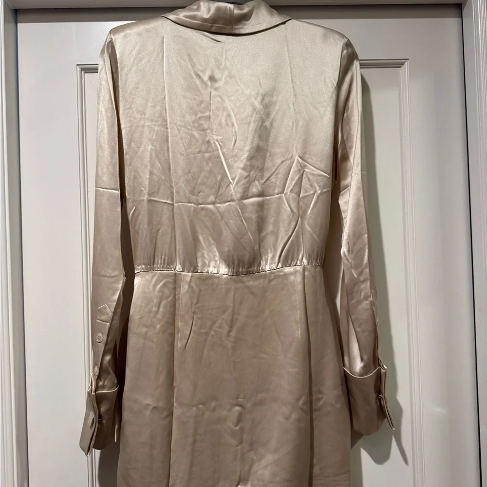 Revolve Retrofete Cream Asymmetrical Wrap Mini Dress - Picture 5 of 8
